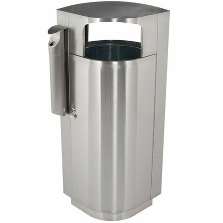 COMMERCIAL ZONE CZ 78222999 Leafview 20 Gallon Oval Stainless Steel Trash Receptacle with Cigarette Receptacle 27878222999